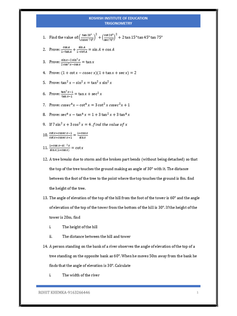 Trigonometry Questions | PDF