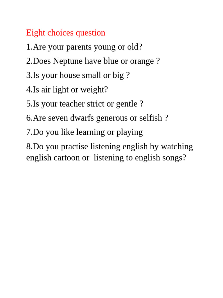 Eight Choices Question | PDF