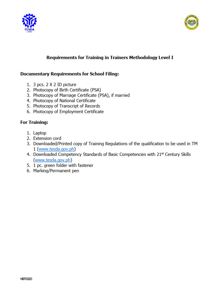 TM 1 Training Requirements | PDF