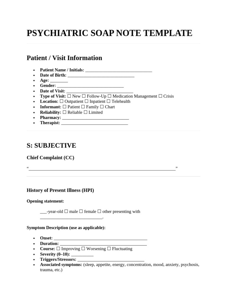 Psychiatric Soap Note Template | PDF | Mania | Attention Deficit ...