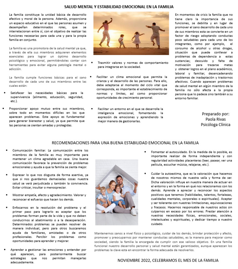Salud Mental y Estabilidad Emocional en La Familia | PDF
