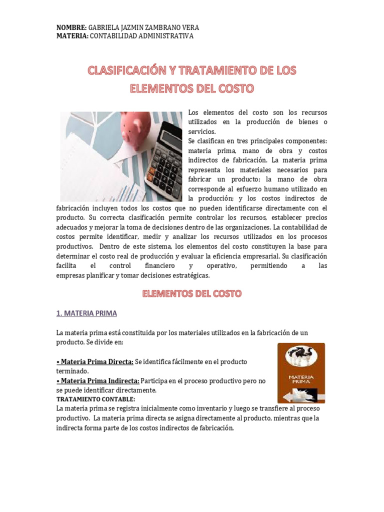 Clasificacion y Tratamiento de Los Elementos Del Costo | PDF ...