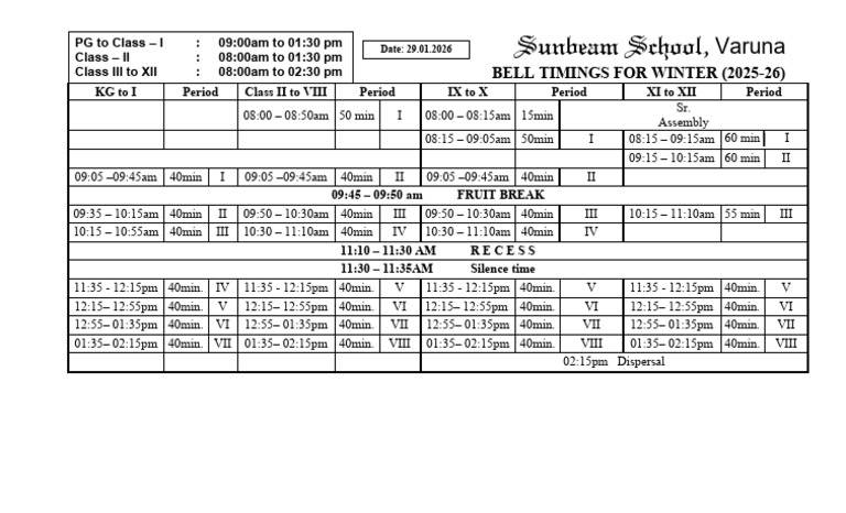 Final Bell Timing - 29.01.2026 | PDF