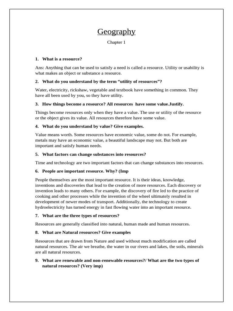 Geography Chapter1 | PDF | Sustainable Development | Sustainability