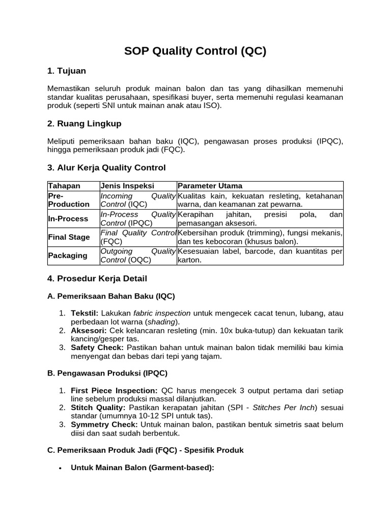 SOP Quality Control | PDF
