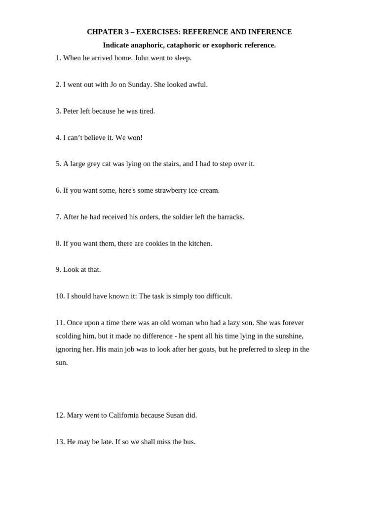 Exercises - Chapter 3 - Reference and Inference | PDF