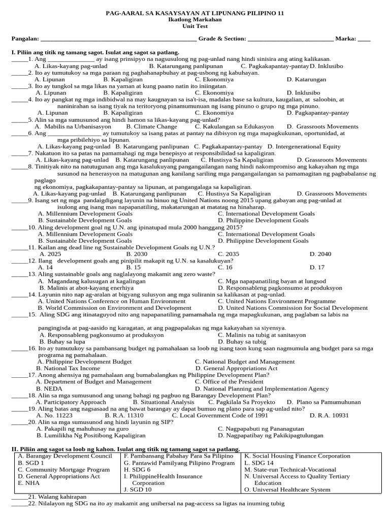 Unit Test Q3 | PDF