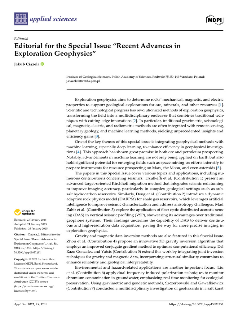 Editorial For The Special Issue "Recent Advances in Exploration ...