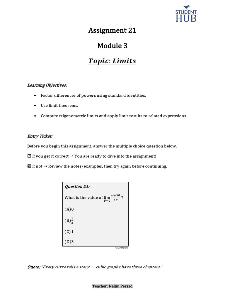 Assignment 21 - Limits | PDF