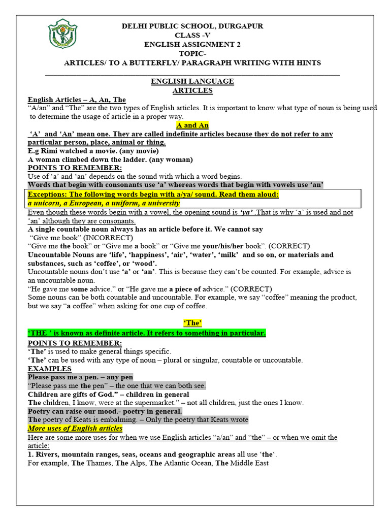 Class V English Assignment 2 | PDF | Noun | English Language