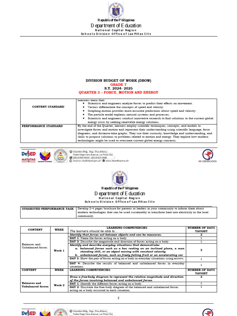 Grade 7 MATATAG Q3 DBOW | PDF | Force | Heat Transfer