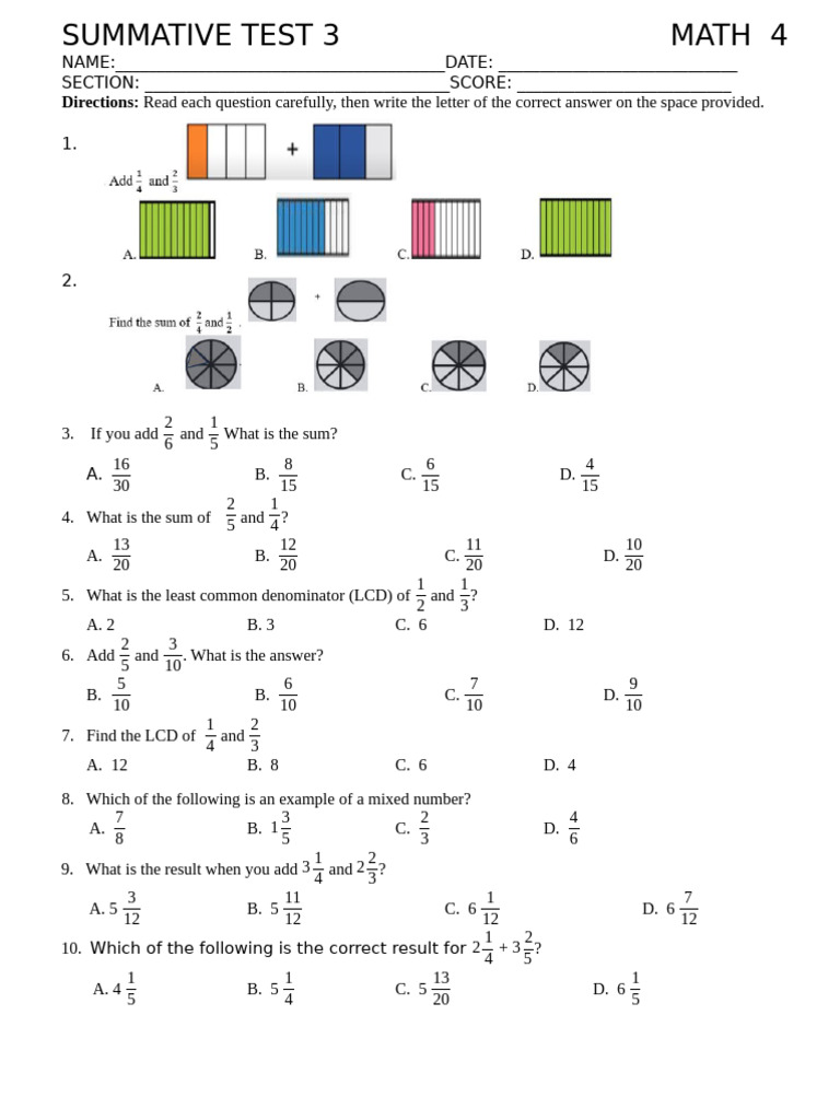 Quarter 3 Summative Test in Math 4 No. 3 For Printing | PDF ...