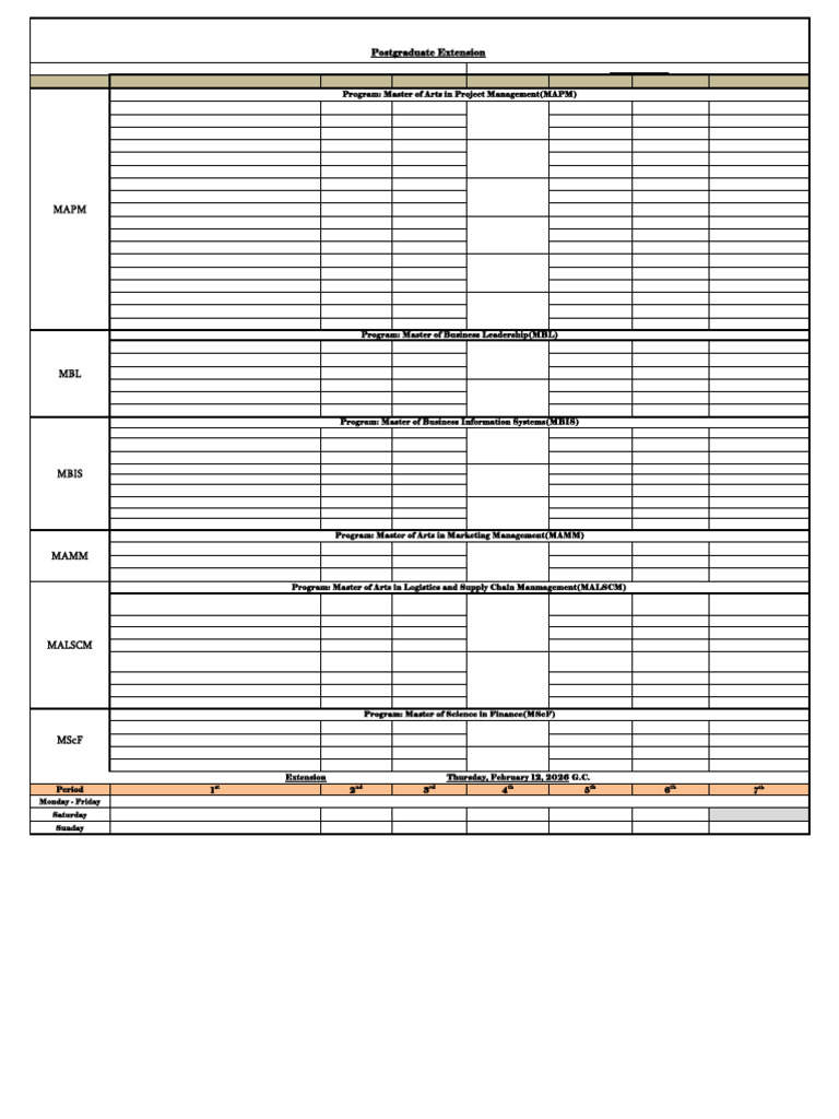 1st Year 2nd Semester Class Schedule For Extension PG Students 2018 ...