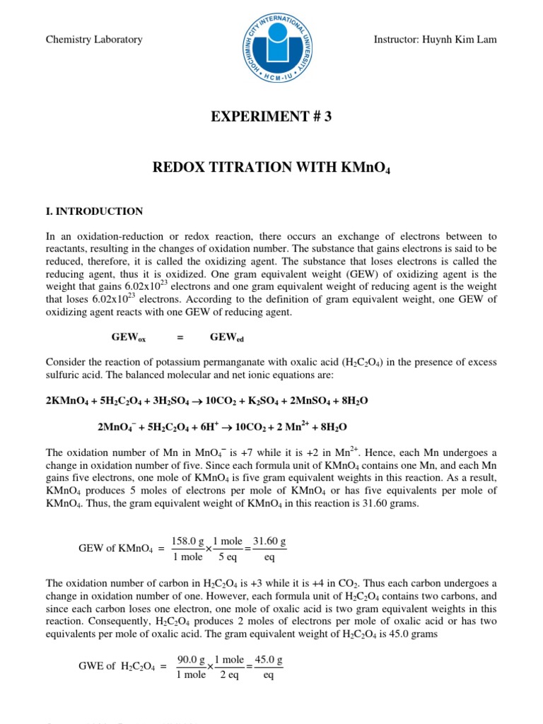 InstructionExpt. 3_Redox Titration With KMnO4 Redox Titration