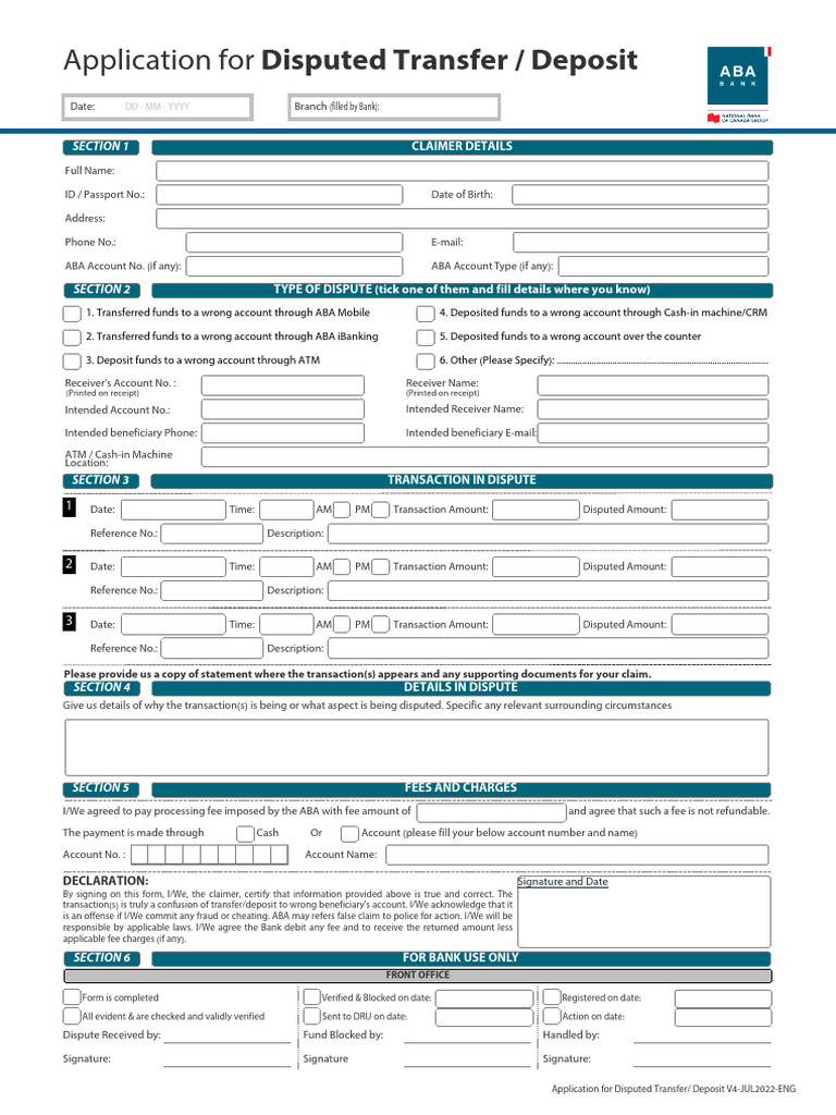 Dispute Form en | PDF | Fee | Banks