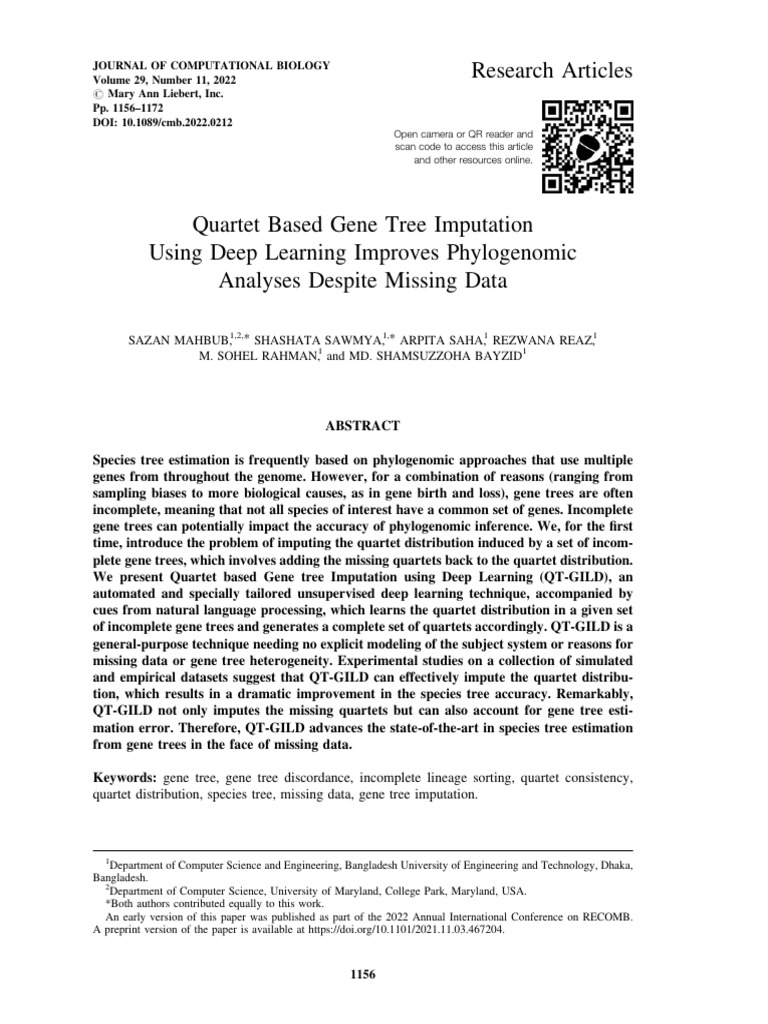 SHASHATA SAWMYA 2022 Quartet Based Gene Tree Imputation Using Deep ...