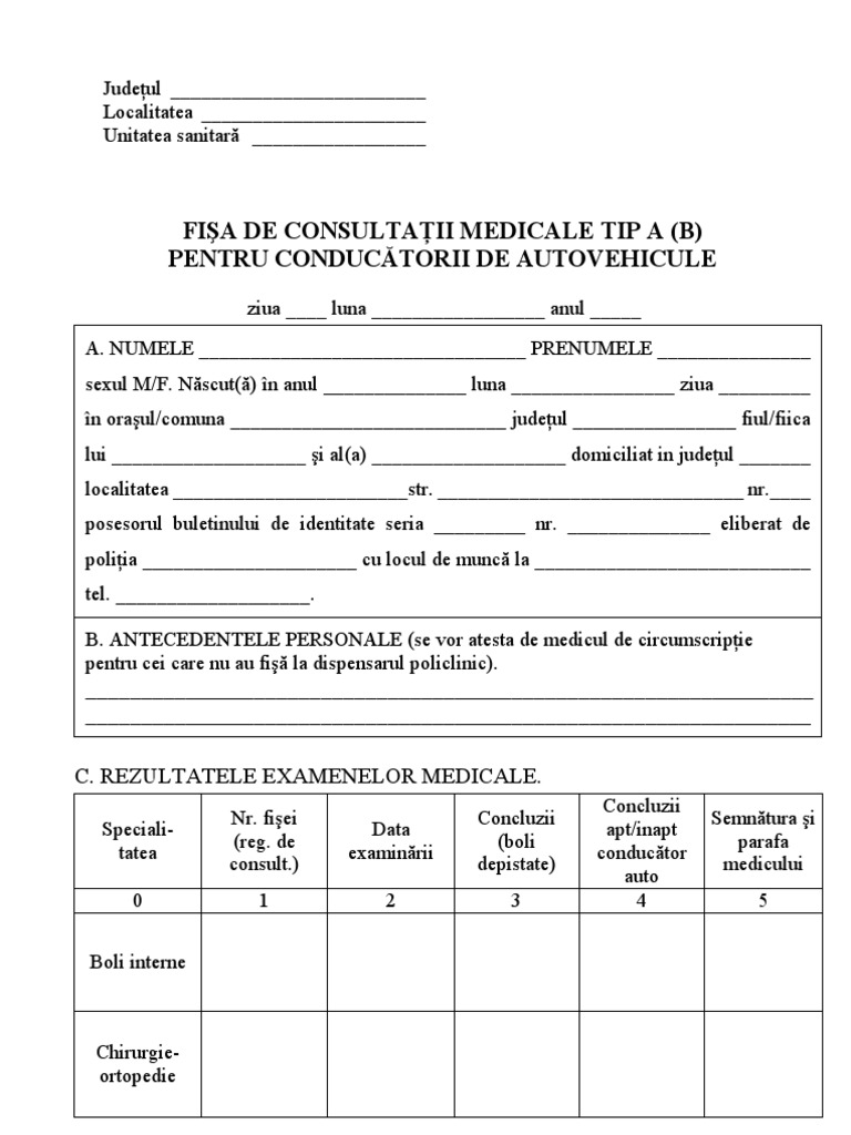 Fisa Medicala Permis De Conducere