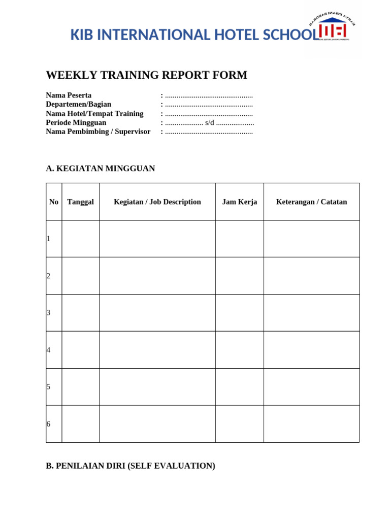 Weekly Training Report Form | PDF
