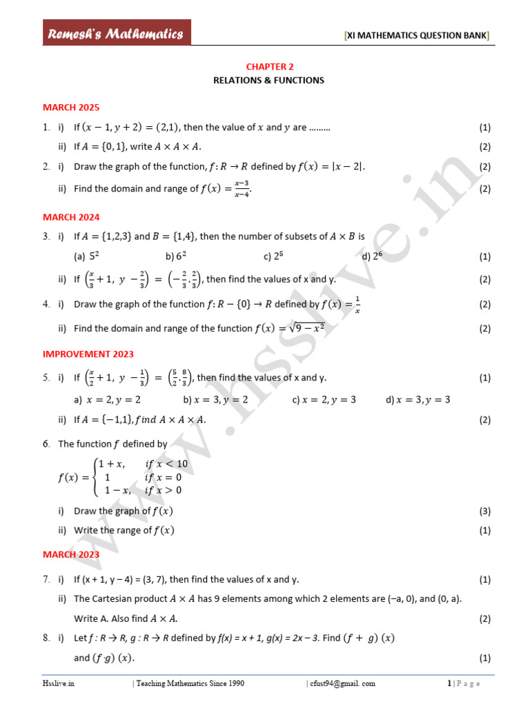 Hsslive Xi Maths QB 2. Relations and Functions | PDF | Function ...