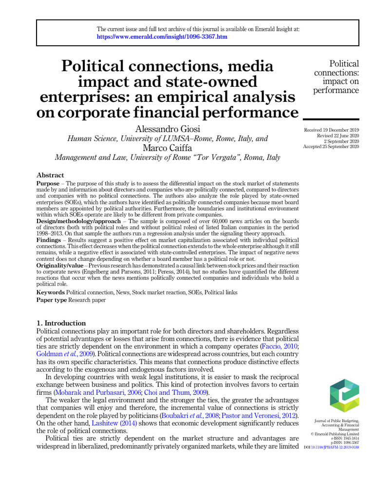Political Connections, Media Impact and State-Owned Enterprises An ...