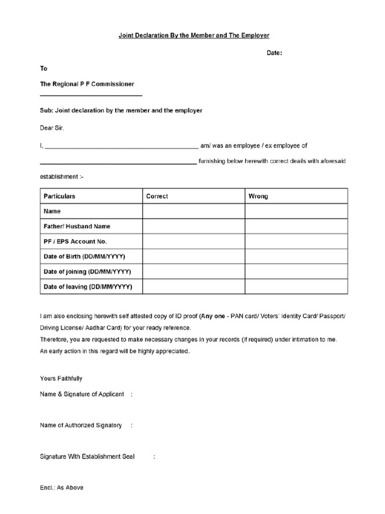 Epfo Joint Declaration Form 2026 246 | PDF