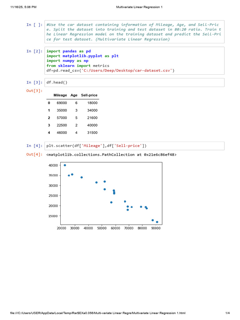 Multivariate Linear Regression 1 | PDF | Regression Analysis ...