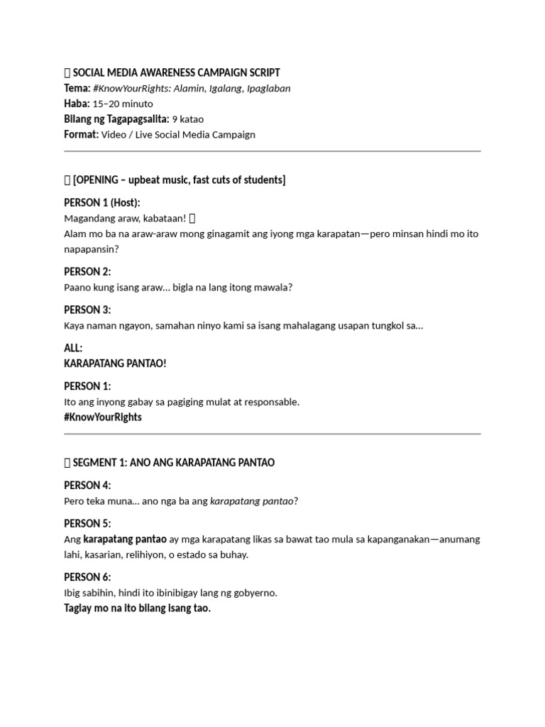 ? Social Media Awareness Campaign Script | PDF