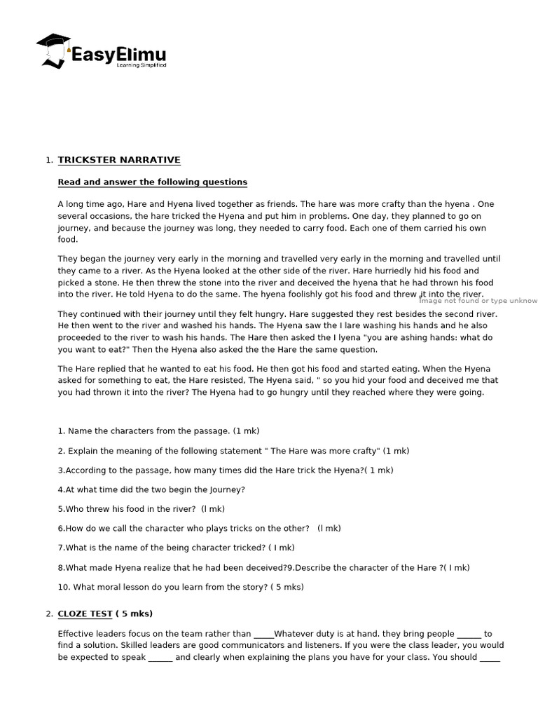 English Language - Grade 7 Term 1 End Term Exams 2024 Set 1-375 | PDF ...
