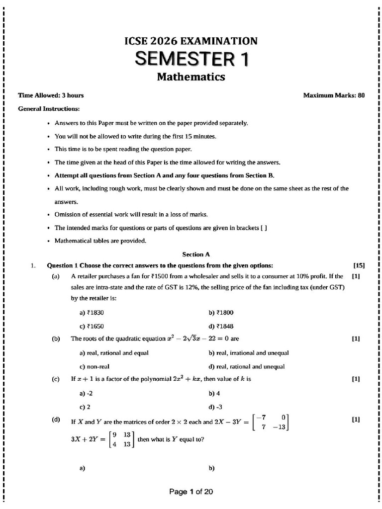 Maths Semester 1 | PDF