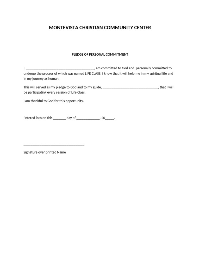 Life Class Student Commitment Form | PDF