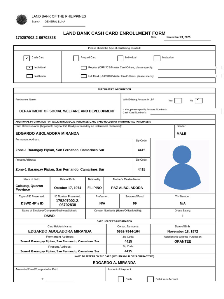 Modified LBP Enrollment Form | PDF | Debit Card | Financial Services