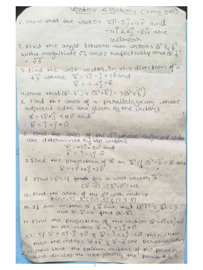 Vector Algebra MIQ Maths | PDF