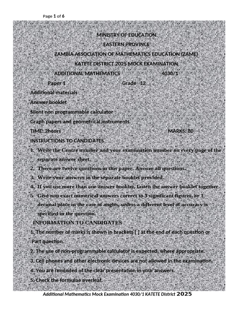 Katete District Mock 2025 Adma Paper 1 Final Copy - 060904 | PDF ...
