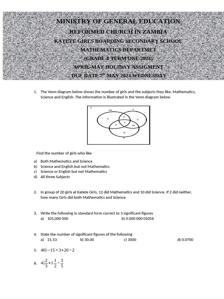 Holiday Assigment Grade 8 2024 | PDF