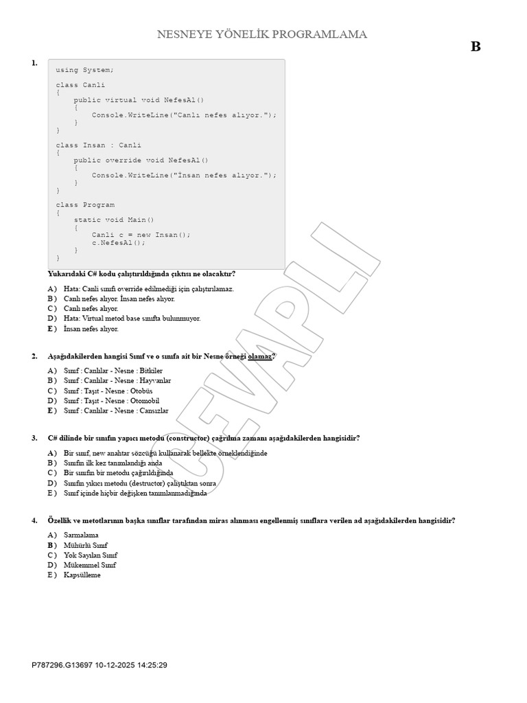 Nesneye Yönelik Programlama Final | PDF
