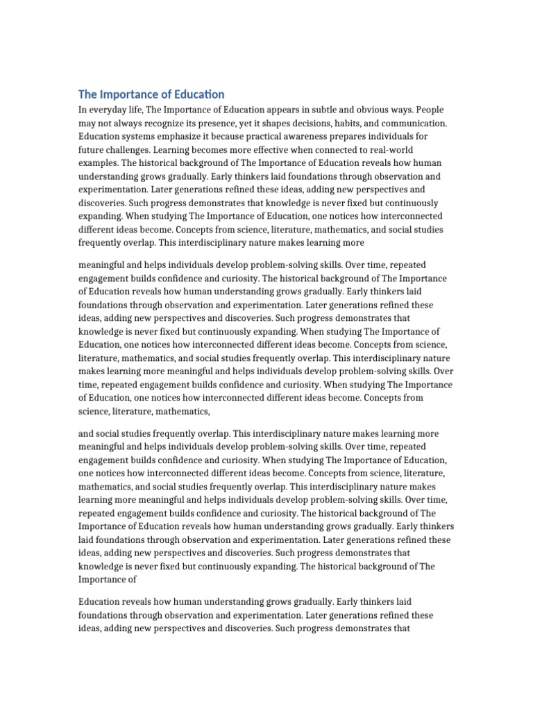 Document 1 The Importance of Education | PDF | Creativity | Learning