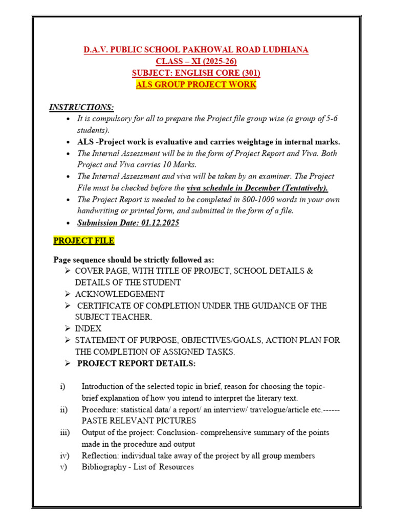Class 11-English Project Work 2025-26 | PDF