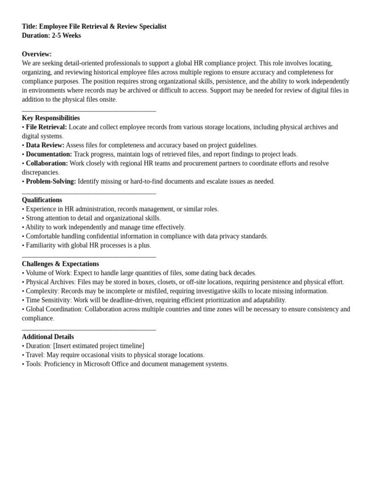 Employee File Retrieval & Review Specialist | PDF