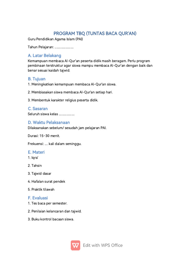 Program TBQ Lengkap Guru PAI! | PDF