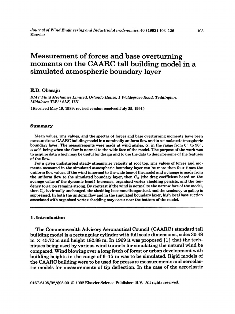 Measurement of Forces and Base Overturning Moments On The CAARC Tall ...