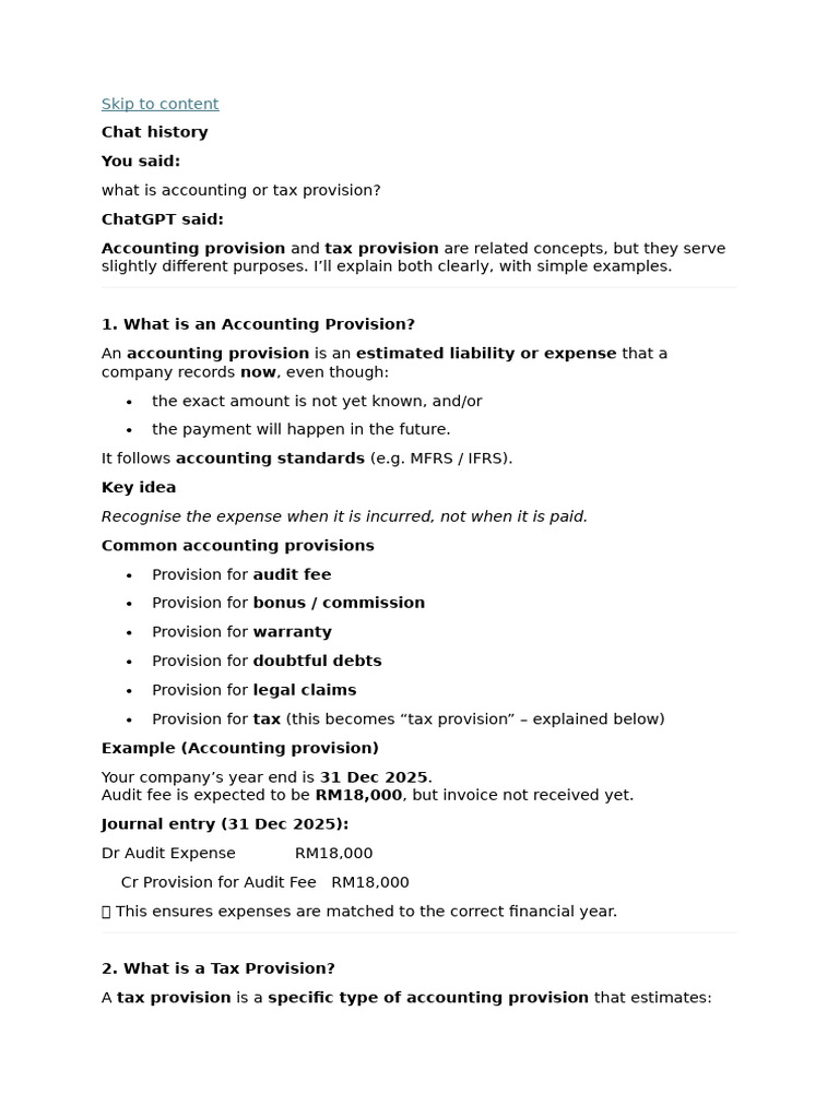 Accounting and Tax Provision | PDF | Expense | Taxes