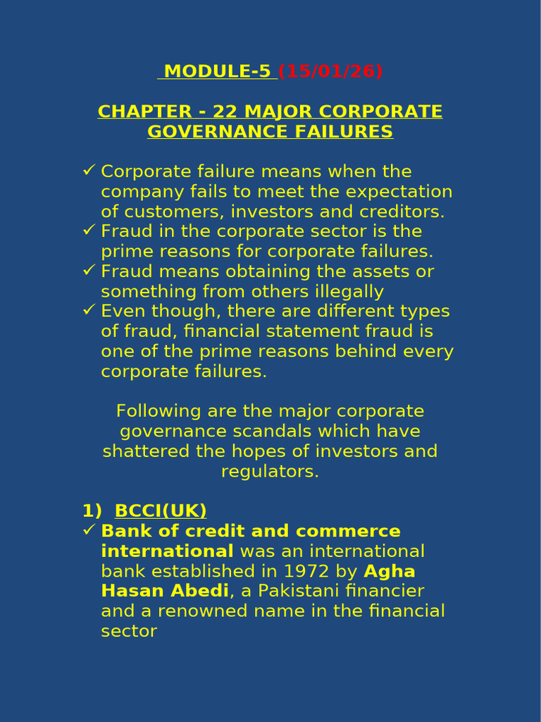 Ch-22 Major Corporate Governance Failures | PDF | Board Of Directors ...