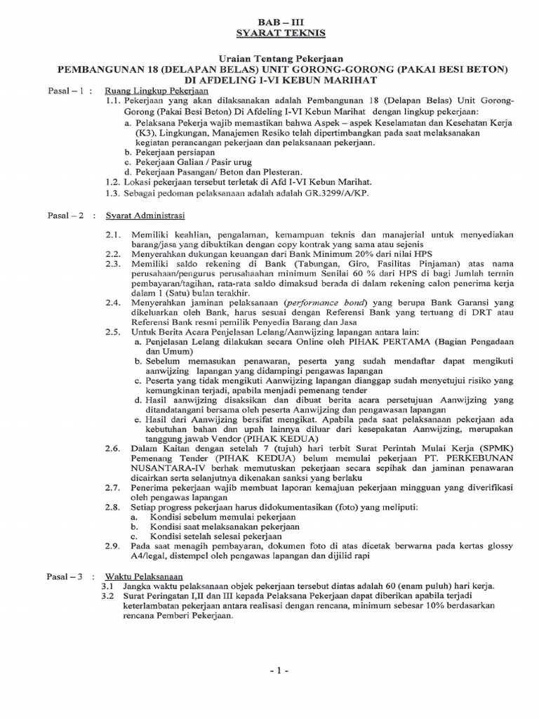 Rks - Syarat Teknis | PDF