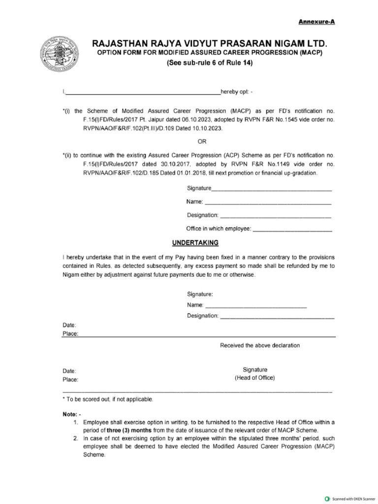 Option Form MACP | PDF