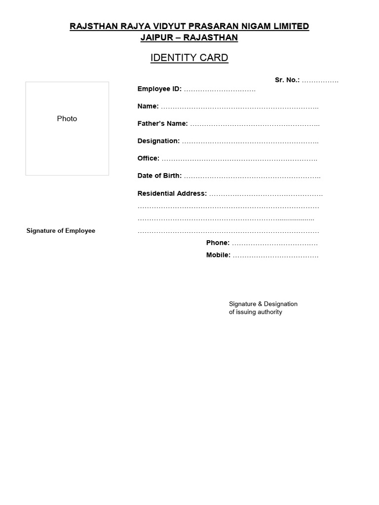 Identity Card Format | PDF