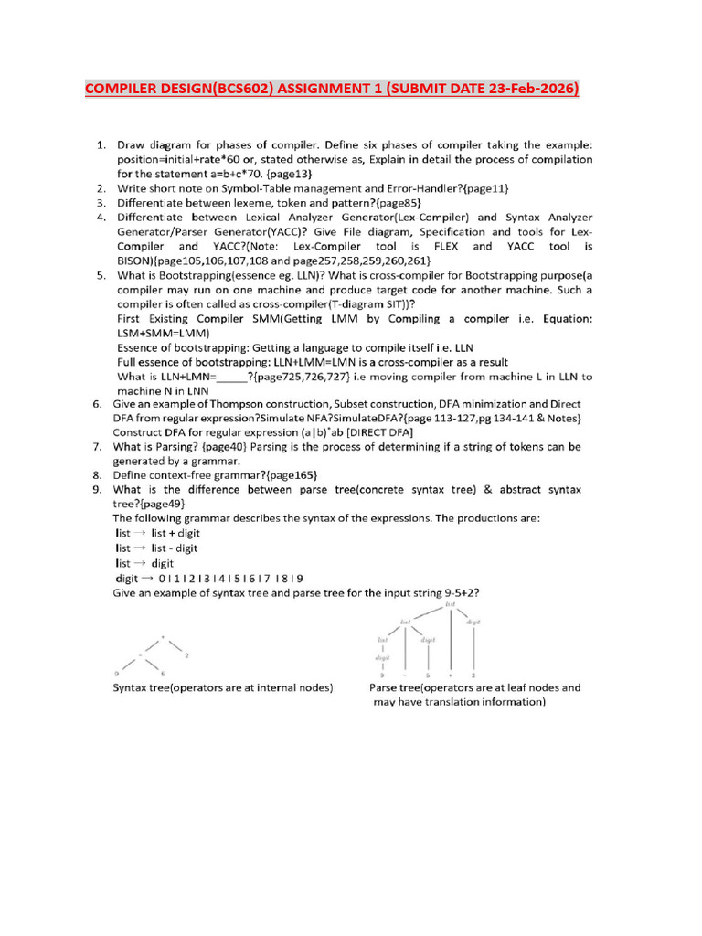 Compiler Design (Bcs602) Assignment 1 (Submit Date 23-Feb-2026) | PDF