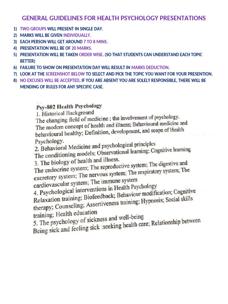 General Guidelines For Health Psychology Presentations | PDF