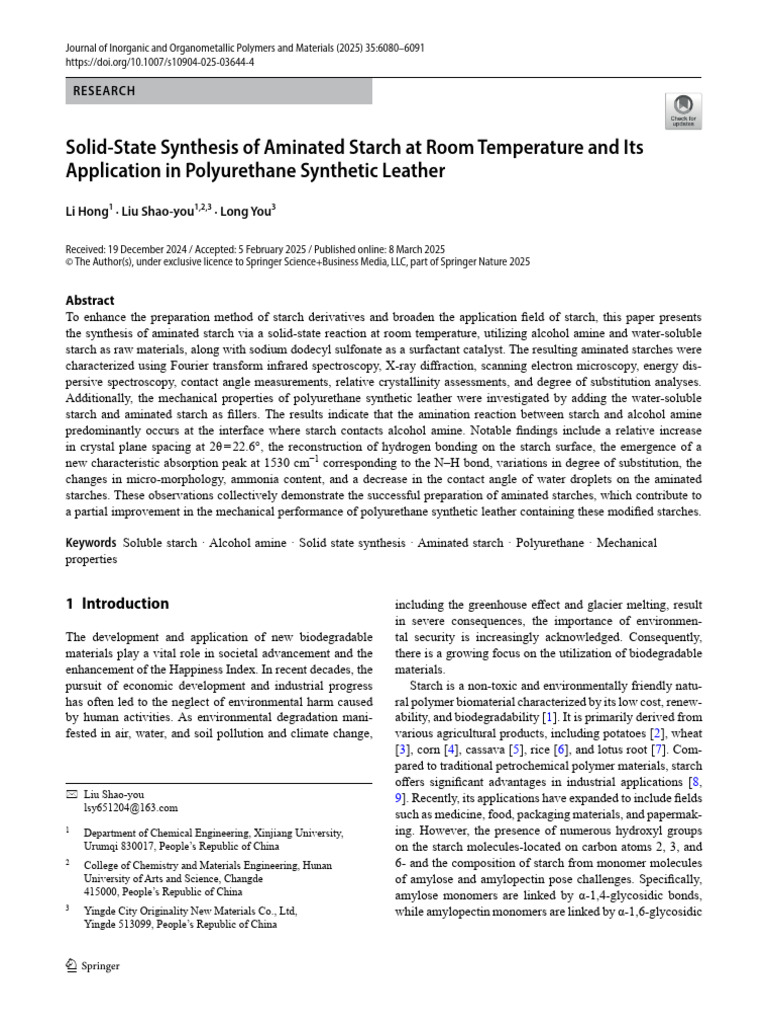 Solid-State Synthesis of Aminated Starch at Room Temperature and Its ...