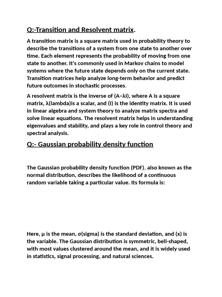 Q:-Transition and Resolvent Matrix | PDF | Matrix (Mathematics ...