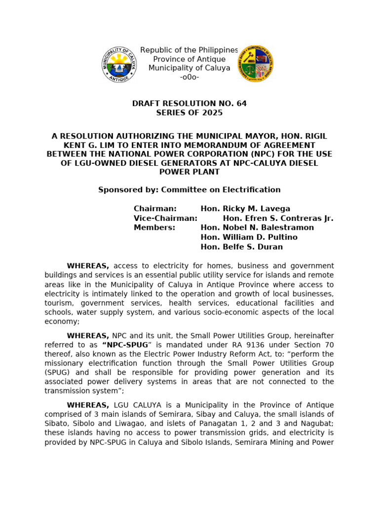 Annex - F - Draft Resolution No. 64 - Moa With NPC | PDF | Economies ...